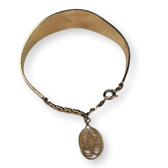 Vintage ID Bracelet Engraveable Chain Filigree Charm Gold Plate JB Jacoby Bender - Picture 5 of 7